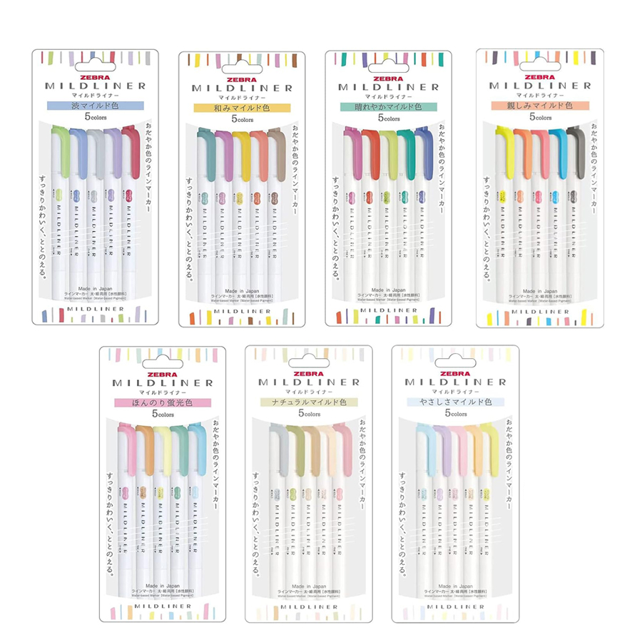 Pastel Highlighter Set Double Ended - Resaltador Zebra Mildliner Pastel, juego completo