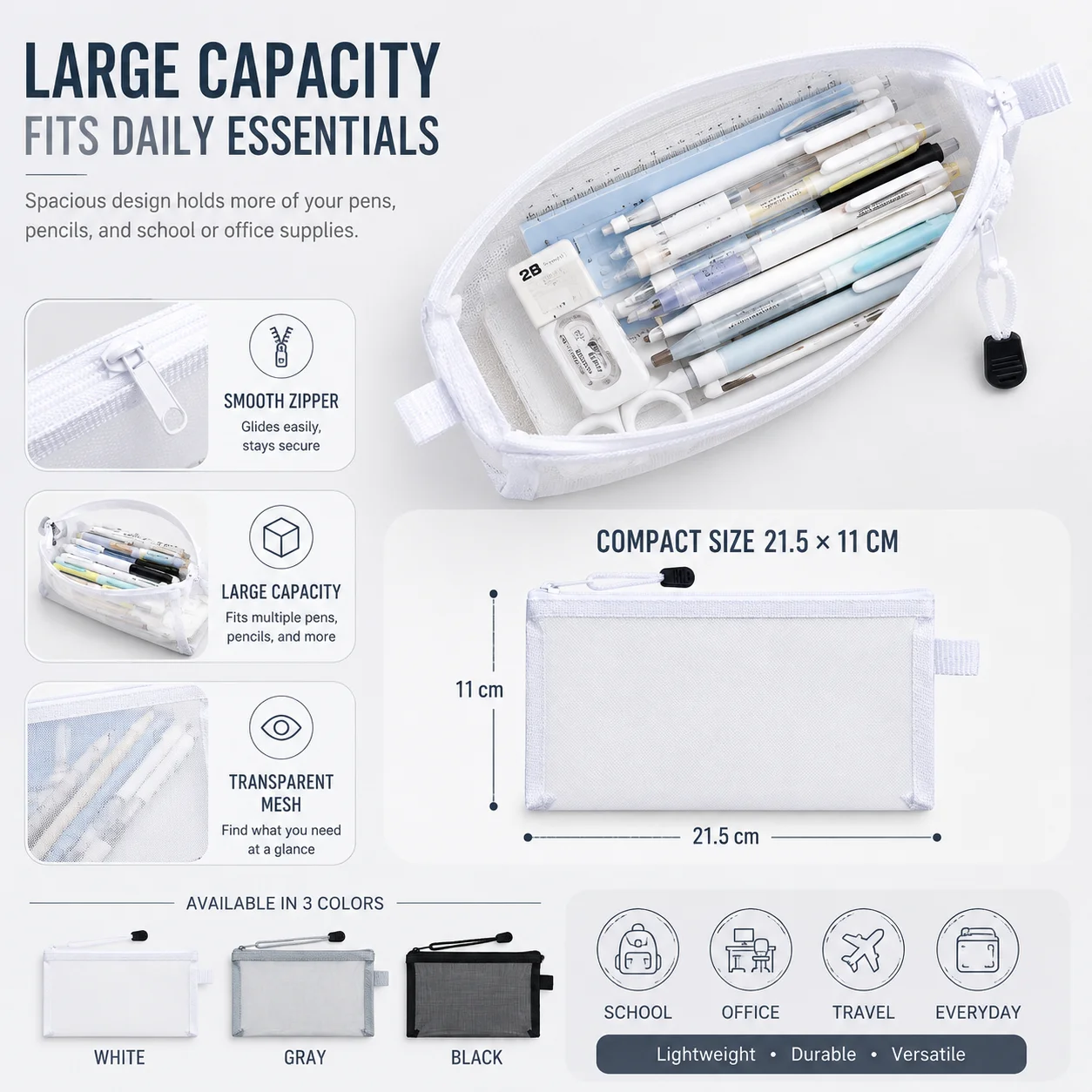 Bolsa transparente de malla pa - Clear Mesh Pencil Pouch For Exam reseña y precio