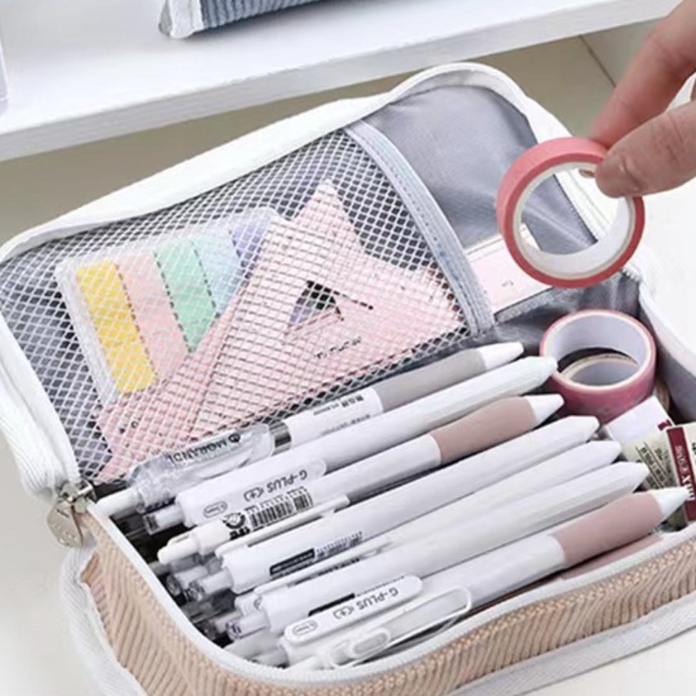 Bolsa de papelería rosa, azul  - Aesthetic Large Pencil Case Pouch reseña y precio
